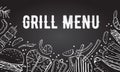 Menu cover design template. Grill and barbecue food. Outline vector hand drawn sketch illustration Royalty Free Stock Photo